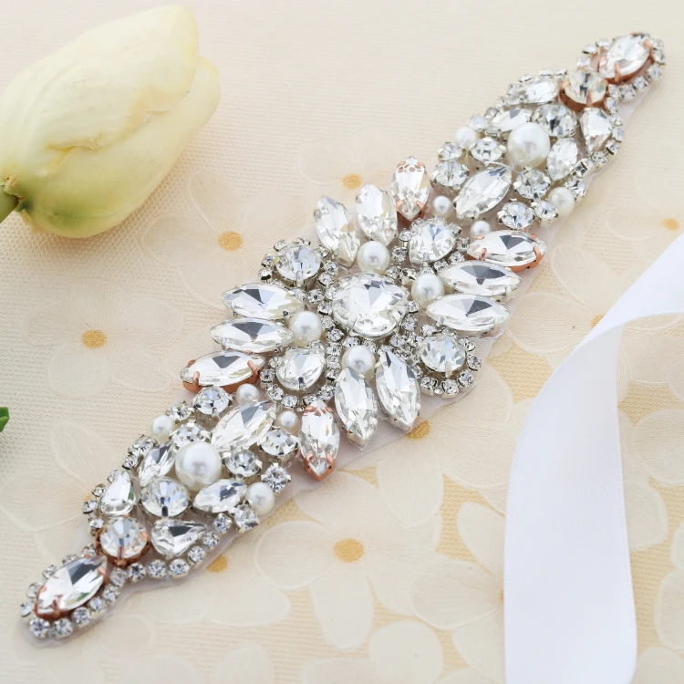 Glass Crystal Rhinestone Chain Bridal Dress Decoration Rhinestones Trim Silver Base Applique for clothes