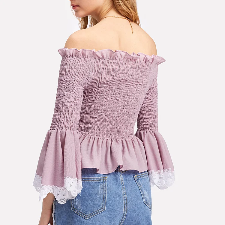 
Fluted Sleeve Ruffle Hem Fashion Casual Designs Korean Style Women Clothes 