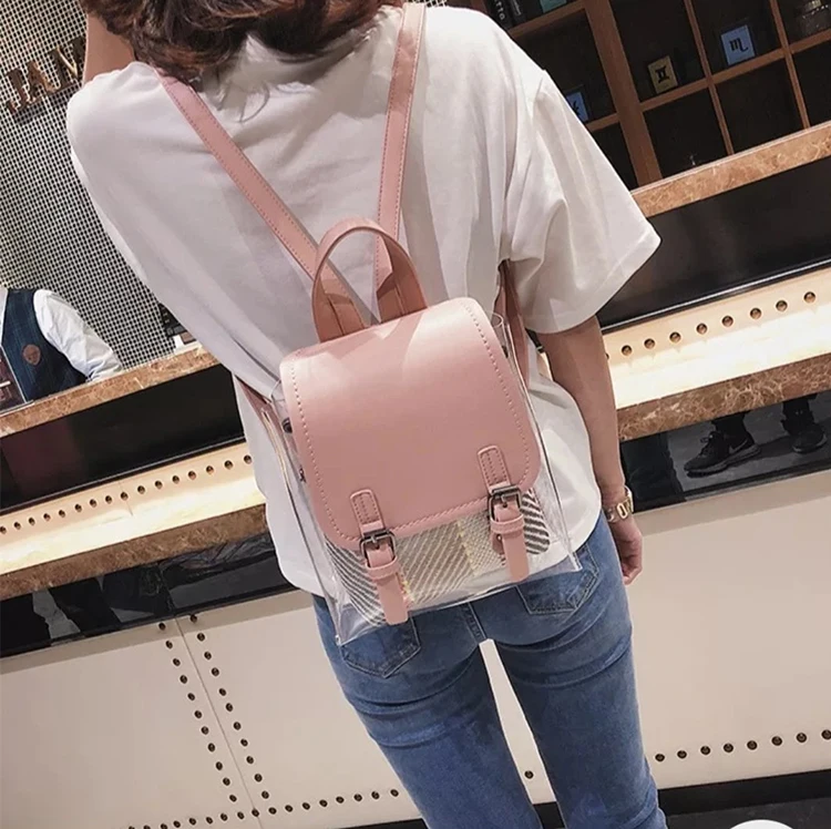 China Manufacturers New Fashion Women Clear Transparent PVC Backpack