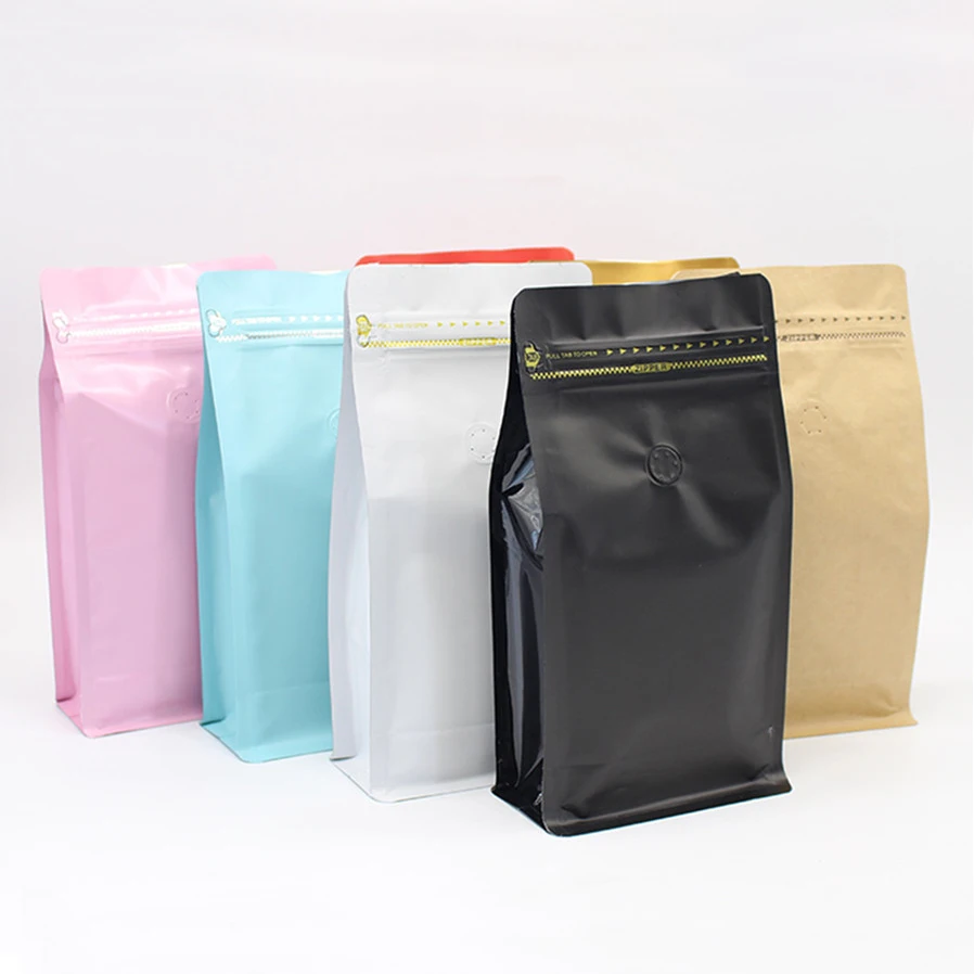 Food Grade Food Grade Packaging Practical Reusable Vented Zip Lock Coffee Packaging Bags With One-Way Valve