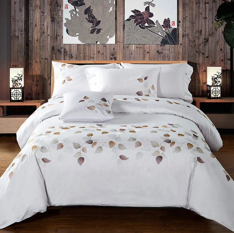 
Madison Park King Size Quilt 100% cotton Bedding Set - Aqua, White, Leaf Embroider, 4 Piece duvet & pillowcases&flat sheet 