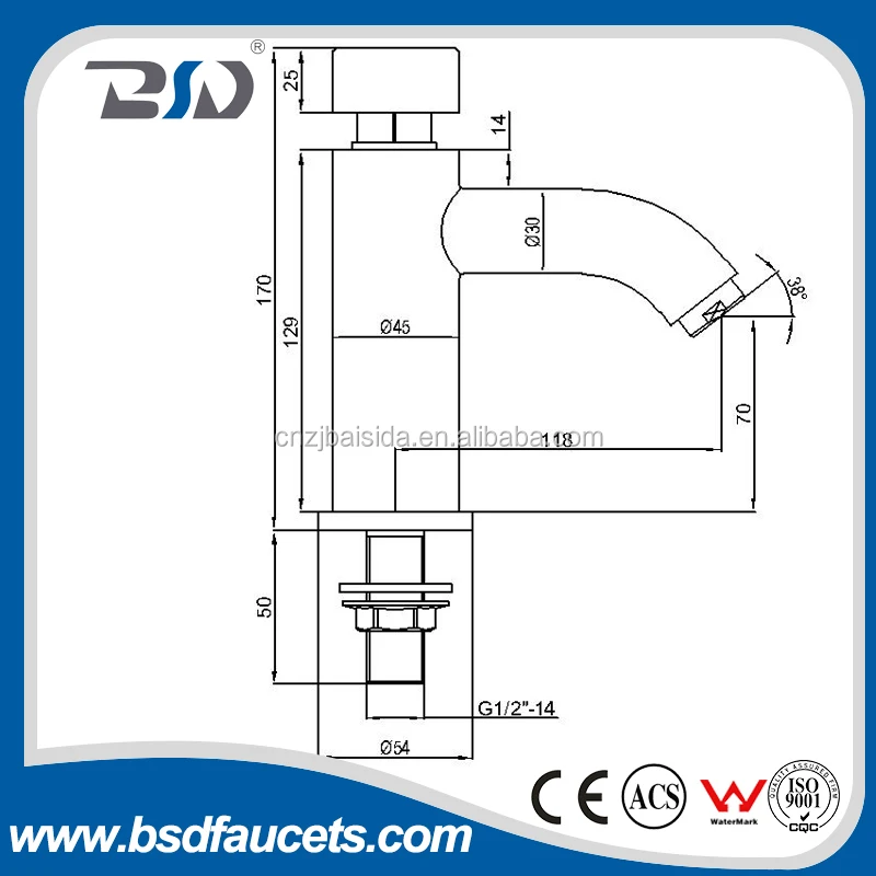 Time Delay Push Button Brass Save Water Auto Stop Basin Faucet
