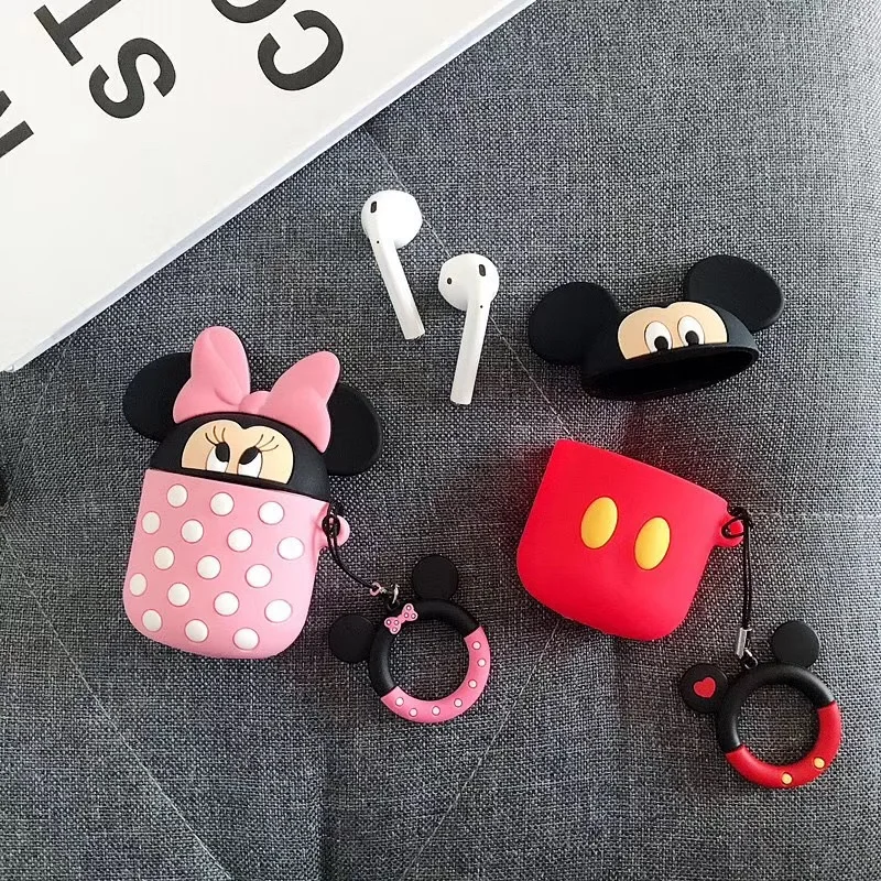 
Free Shipping Earphone Bags Case for Airpods Silicone Cover Bag Anti-lost Cute Cartoon Mickey Minnie 