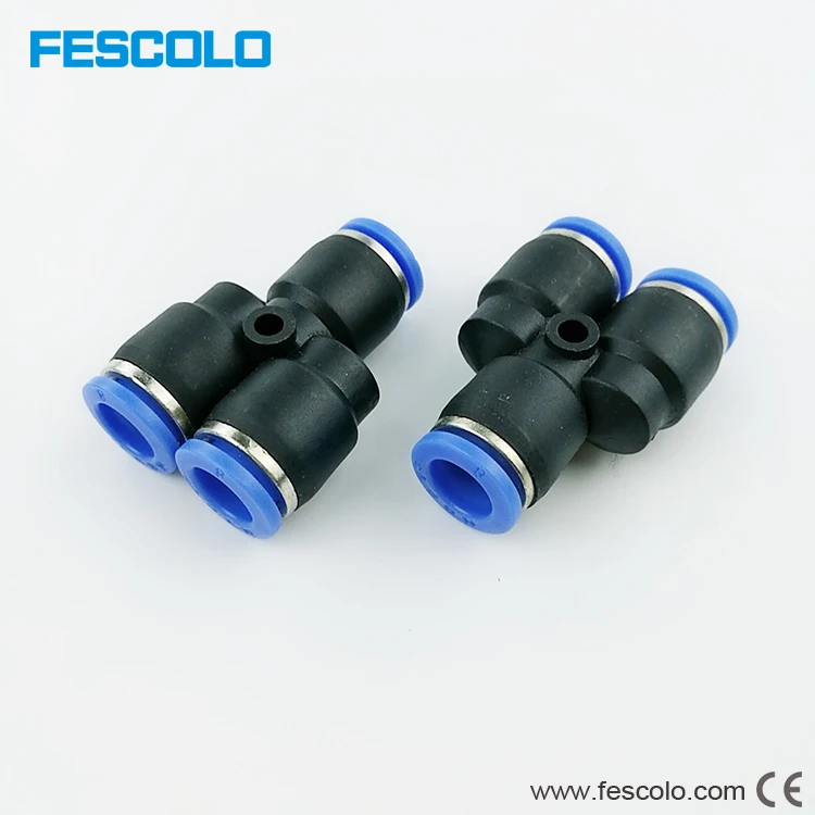 Pneumatic one touch union plastic Y branch pipe fitting hose connector
