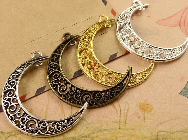 Factory price 41*30mm hollow crescent moon steel charms pendant for jewelry necklace bracelet making