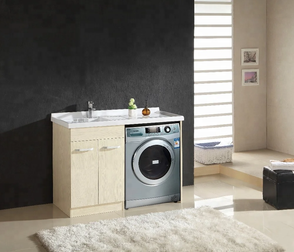 factory direct laundry vanity built-in washing machine cabinet with solid surface