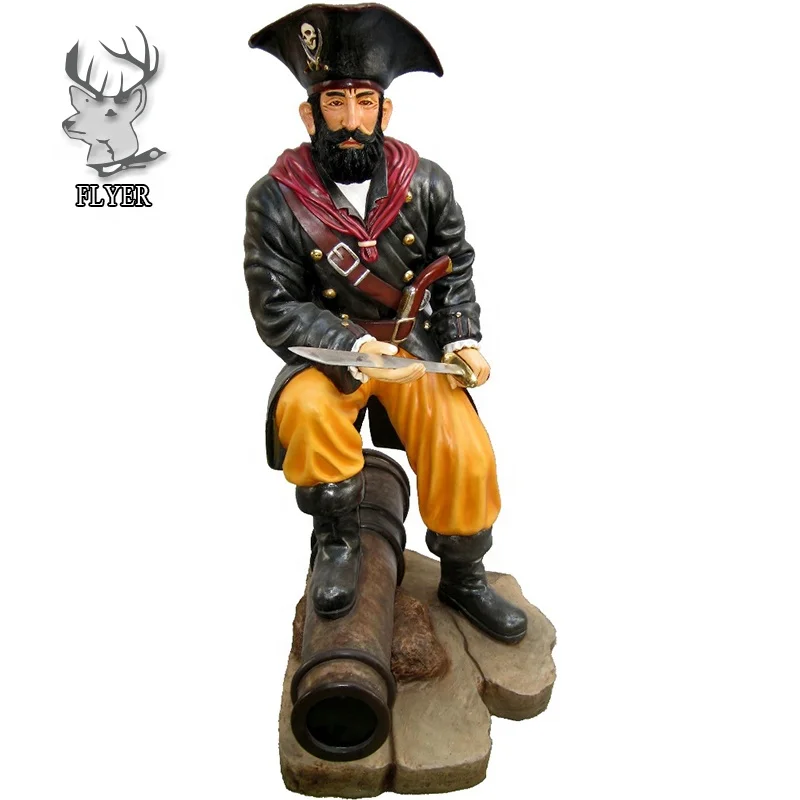 Outdoor decoration life size Fiberglass pirate sculpture sitting on the bench