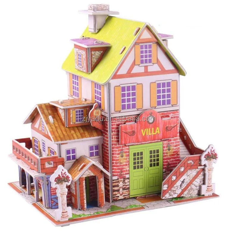 2017 New product educational toy wooden car house shape 3d jigsaw puzzle for kids