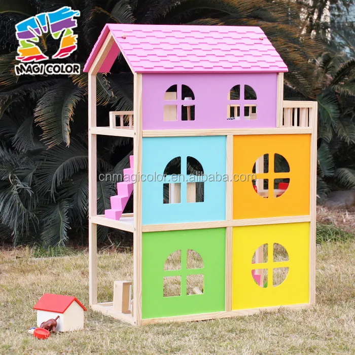 Wholesale cheap high quality girls wooden dollhouse toy bring fun W06A170