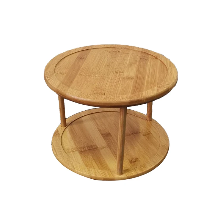 Кухня Поворотный стол 2 уровня бамбука вращающаяся подставка для