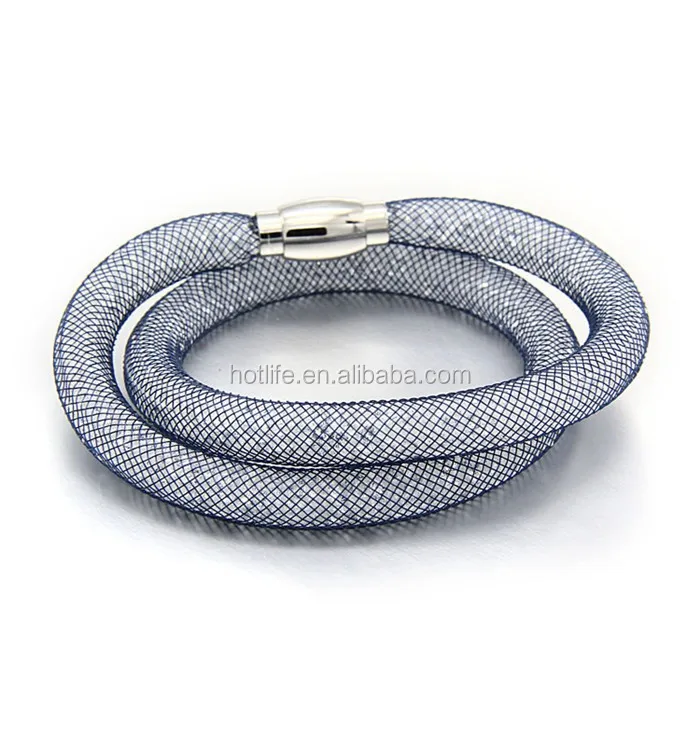 Кристалл сетки браслет из нержавеющей стали застежка дважды обернуть звездной пыли браслет цены