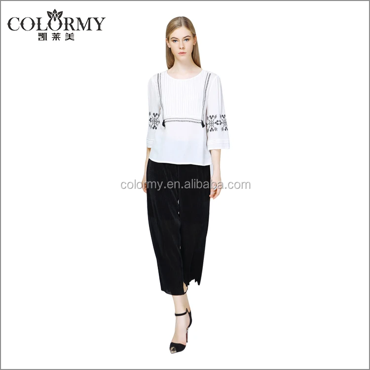 Новейшие разработки Фантазии confitable вышивка районные печатные дамы топы и блузки