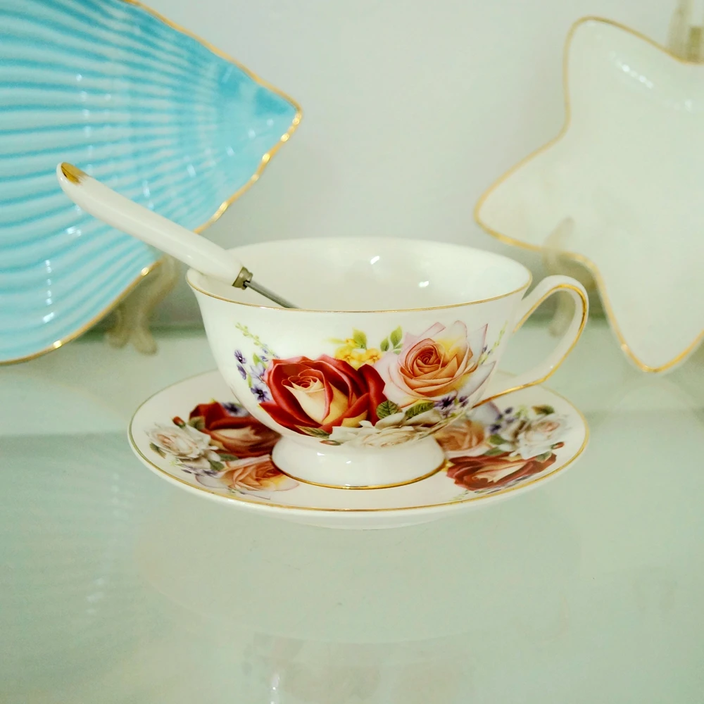 Wholesale High Quality Bone China Rose Coffee Cup And Saucer Sets