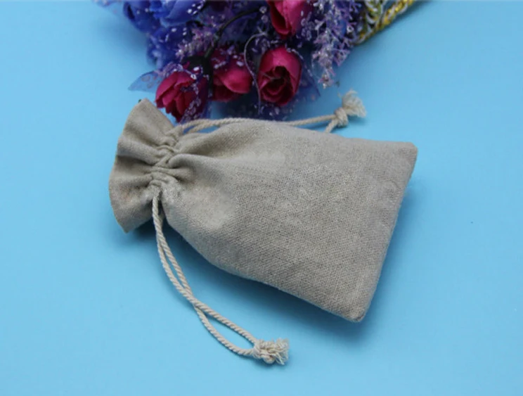 High quality cheap mini linen drawstring bag fabric pouch for jewelry gift phone dry goods