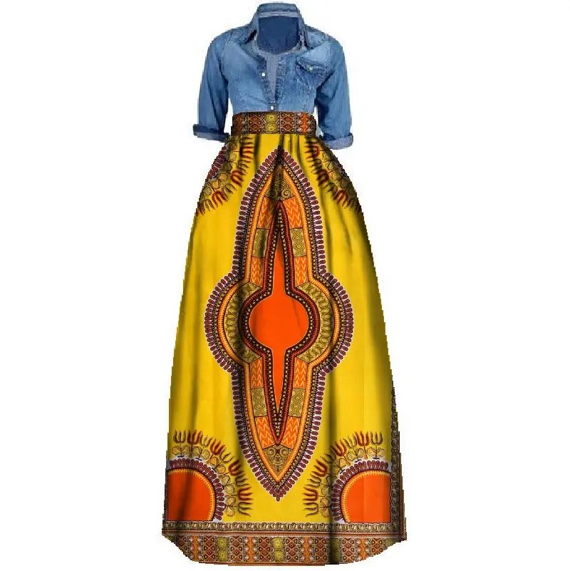 2018 hot sale new style wax print fabric african dress designs traditional long women skirt