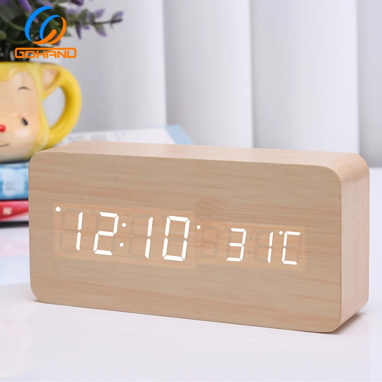 Multifunctional Digital Desktop Wooden LED Clock with Wooden Table Clock