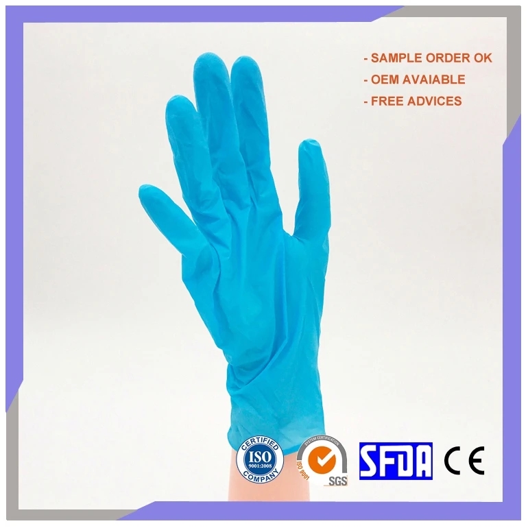 Factory Direct Sales Of Waterproof Blue Disposable Pure Nitrile Gloves For Food Industry