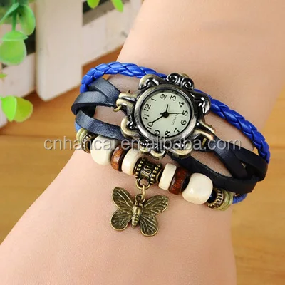 Women Casual Vintage Multilayer Butterfly Faux Leather Bracelet Wrist Watch Ladies Female Clock Montre Femme Relogio Hot