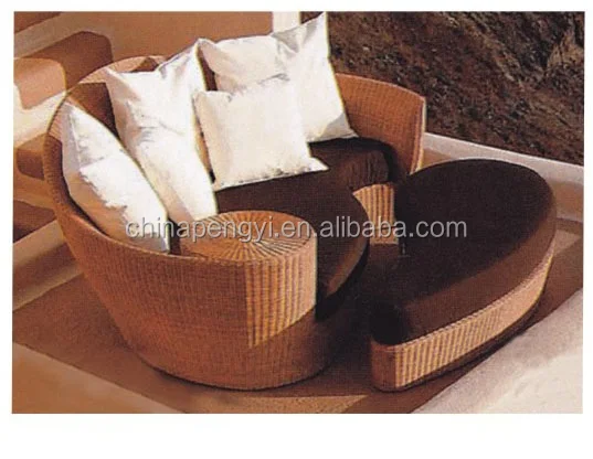 Outdoor Wicker Patio Espresso Canopy Bed with Red Cushions by roots