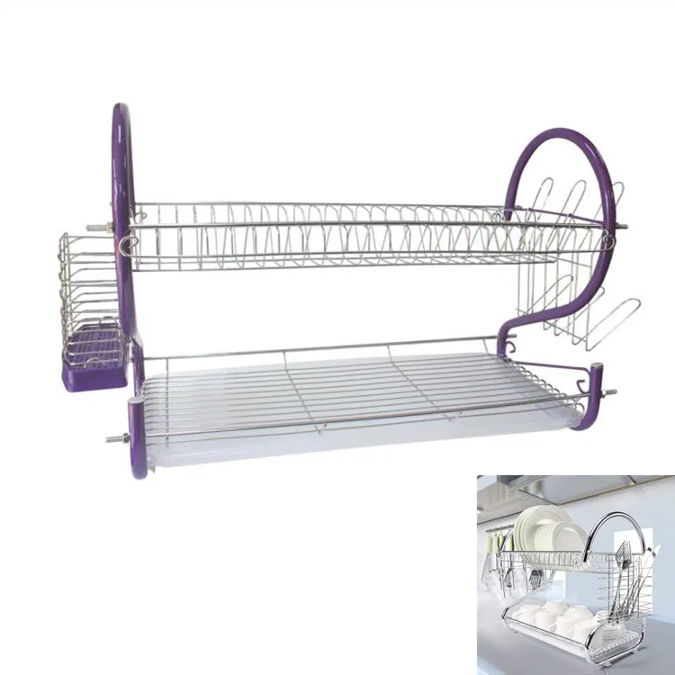 COOKBEST 2 tier kitchen counter chrome plated dish drying rack with dish drainer