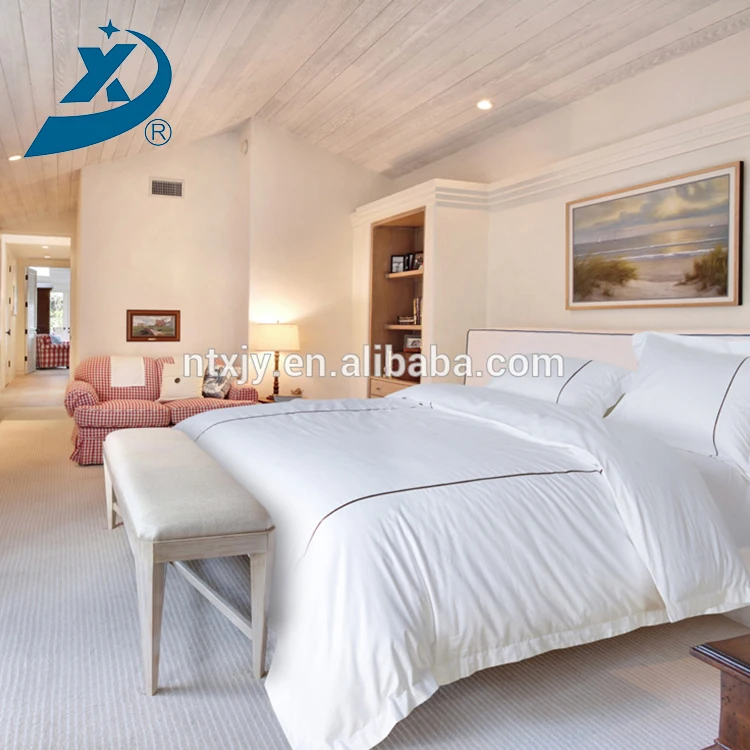
Hot Selling White Satin Quality Jacquard Linen Fabric Bed Sheet for Hotel, Hotel White Bed Sheet 