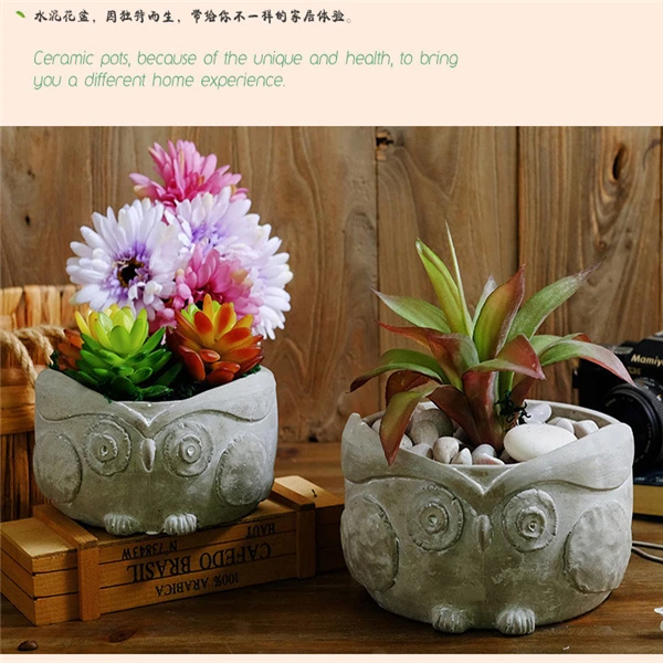 
Cement Emulational Owl flowerpot Family decoration flowerpot 