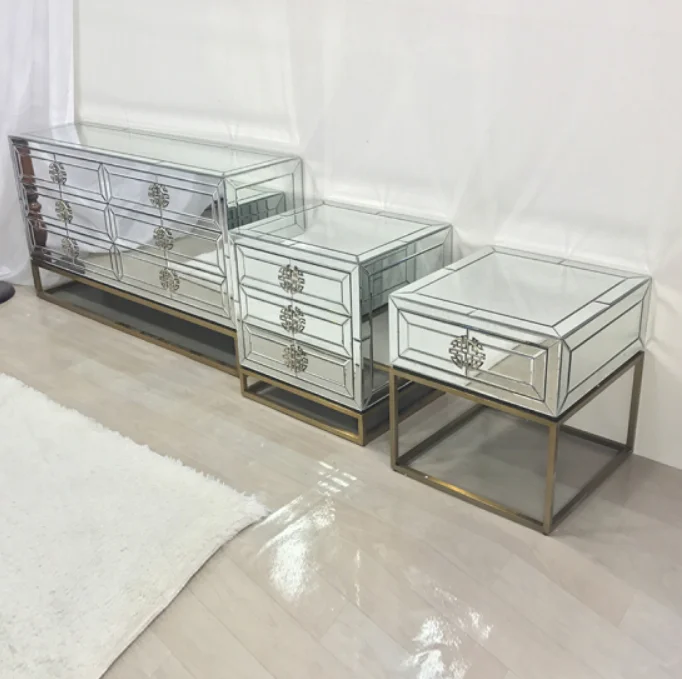 Лидер продаж, античная мебель для гостиной, зеркальный угловой стол с 1 выдвижным ящиком, стол из нержавеющей стали