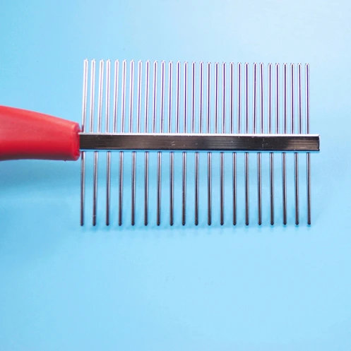 double sided pet grooming comb with plastic handle and dog paw print