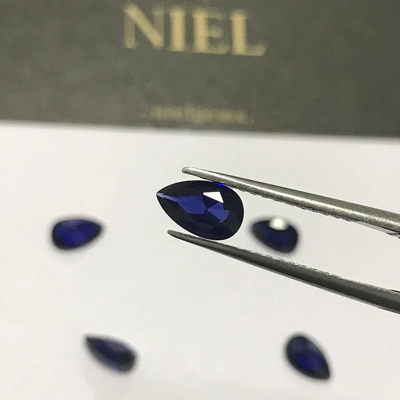 34# 35# niel gems pear cut loose gem stones per carat prices synthetic light dark sapphire blue corundum