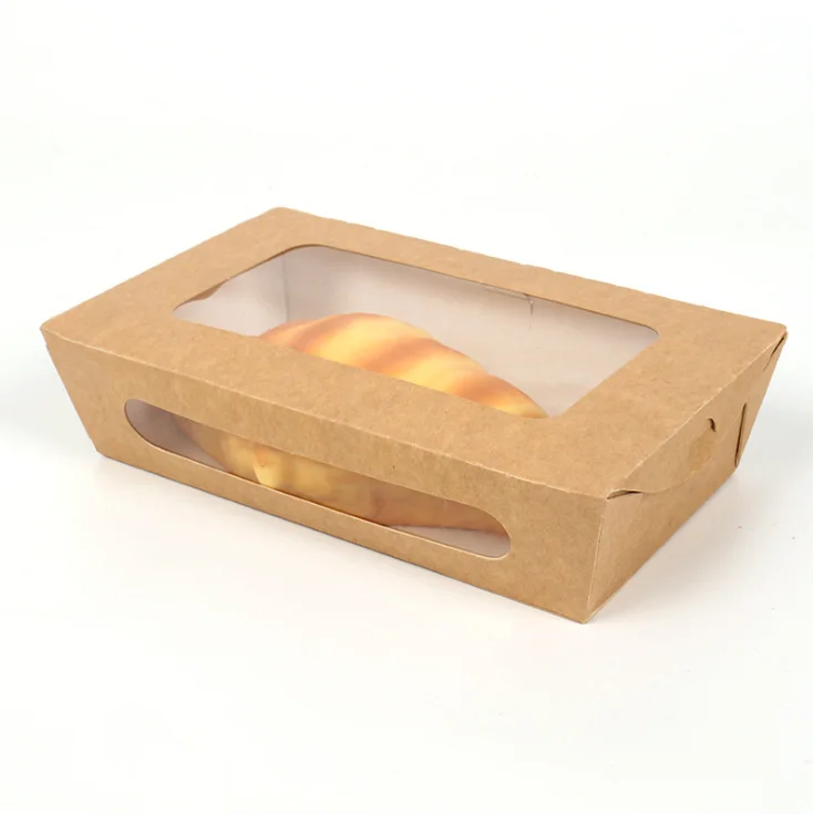 Custom open window kraft paper croissant/sandwich packaging boxes