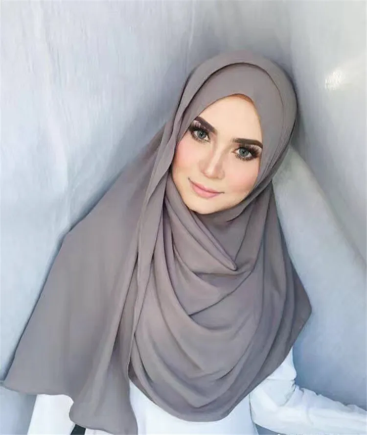 Wholesale Women Muslim Hijab  Chiffon Large Plain Color Scarf