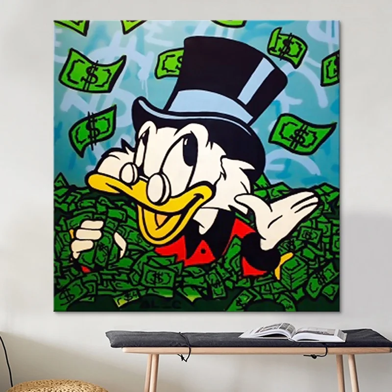 Money art Donald Duck Oil Painting Pop Art Canvas Painting for Club Shop Decoration