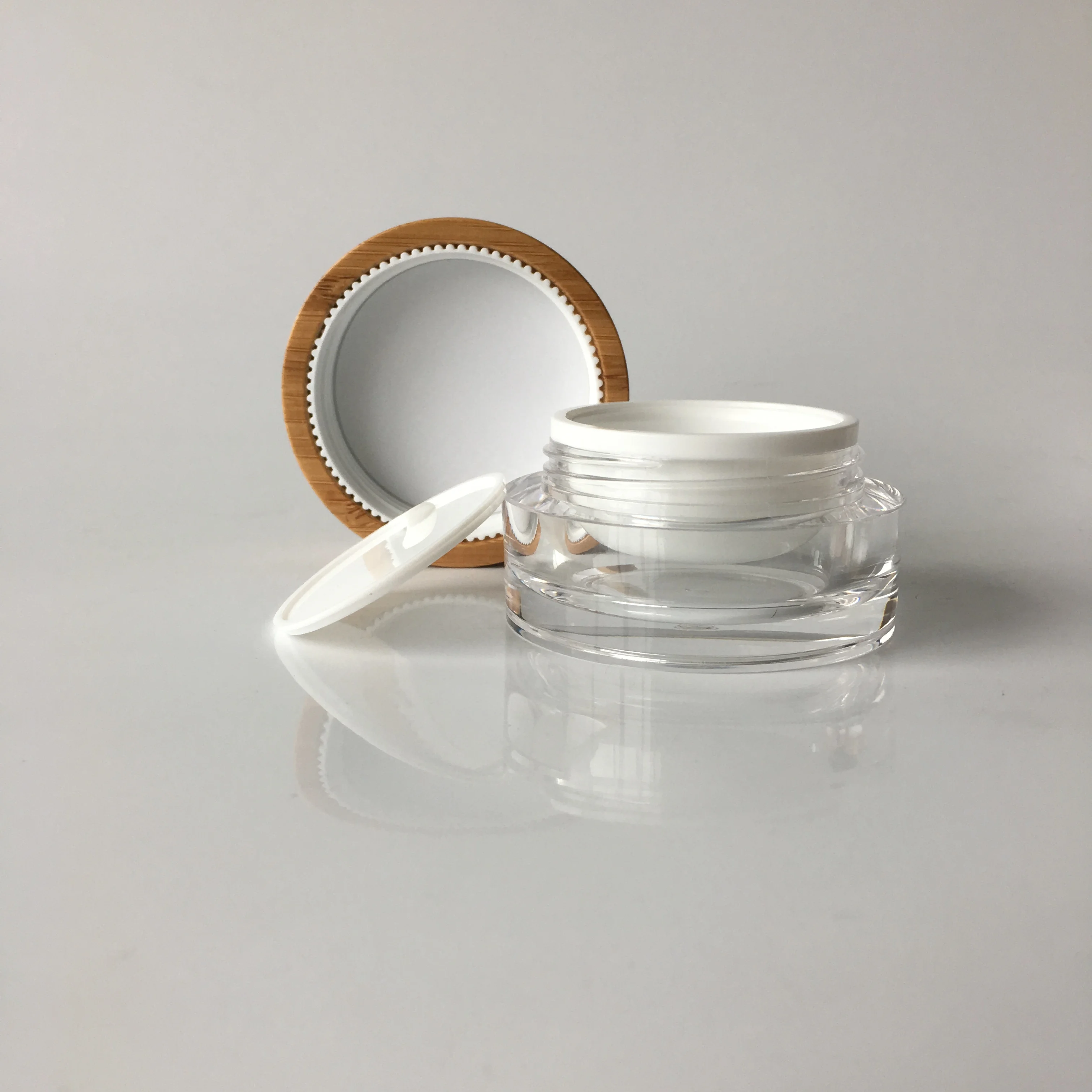 
cosmetic packaging luxury 30g bamboo lid cosmetic jar 0.5 oz eye cream plastic jar 50ml acrylic jar 