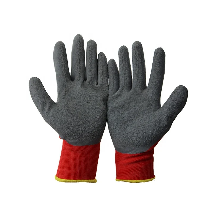 EN 388  standard13 Gauge Polyester Knitted Crinkle Latex Dipped Gloves Coated Work Gloves