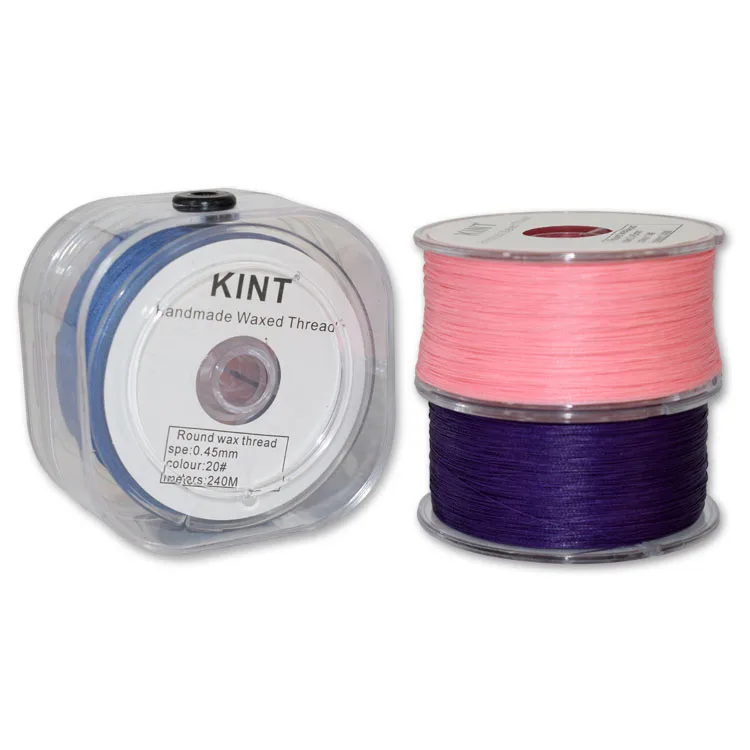 boxed different colors 0.45mm 0.55mm 0.65m 100% polyester round waxed thread for hand sewing leather