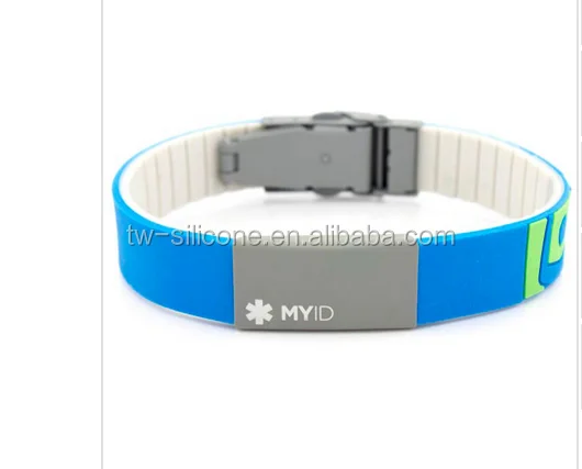 Engrave id wristband with metal clasp adjustable silicone bracelet