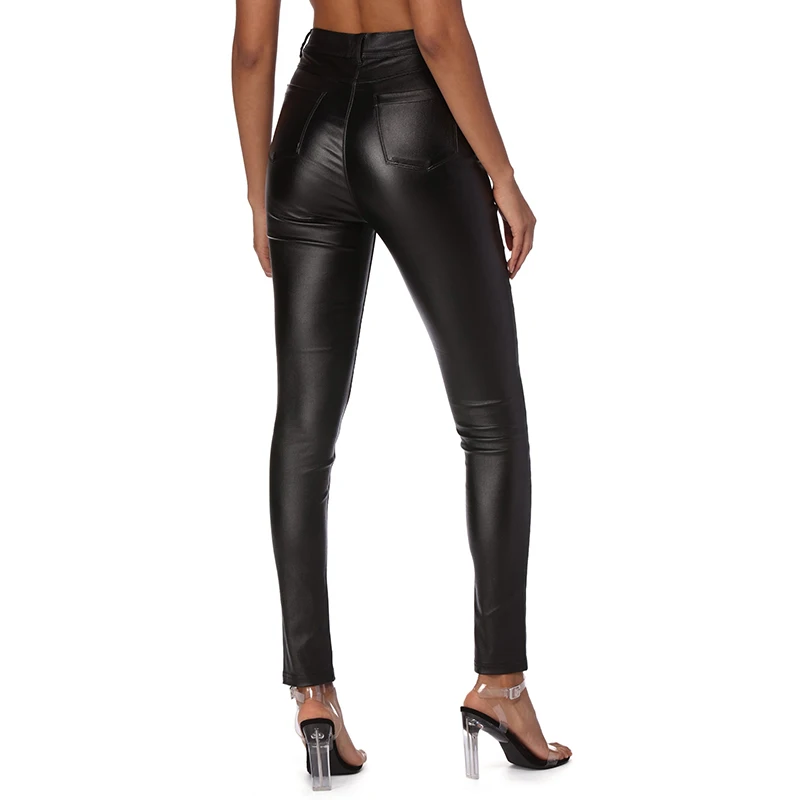 Женская одежда шагайте смело в стиле из PU искусственной кожи штаны с высокой посадкой талии пять ремень мягким верхом на строительство укороченные узкие низ брюки