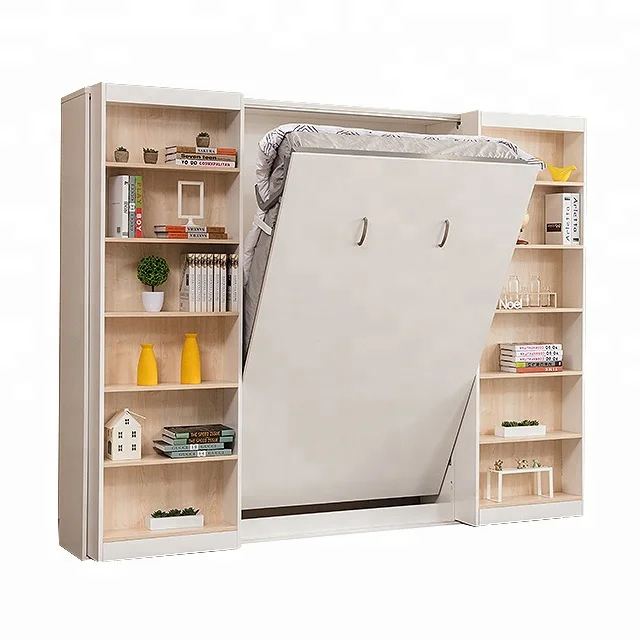 
Folding Wall Bed With Bookcase Wall Bed Mechanism Smart Bedroom Furniture 
