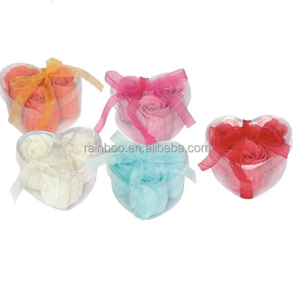 heart shape 3pcs rose flower soap paper with pp box for promotion