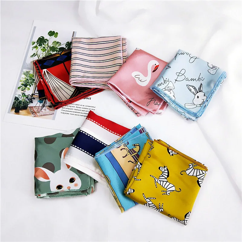 Square Scarf For Business Party Women Elegant Small Vintage Skinny Retro Head Neck  silk  Satin Scarf Neckercheifs