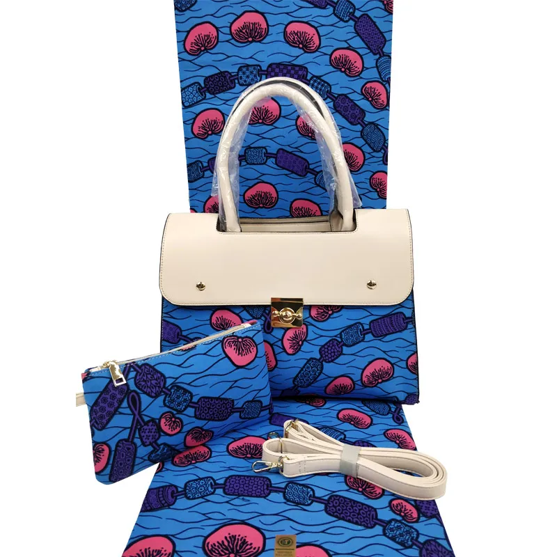 New arrival fashion lady handbag wholesale ankara fabric with matching bag green design wax fabric