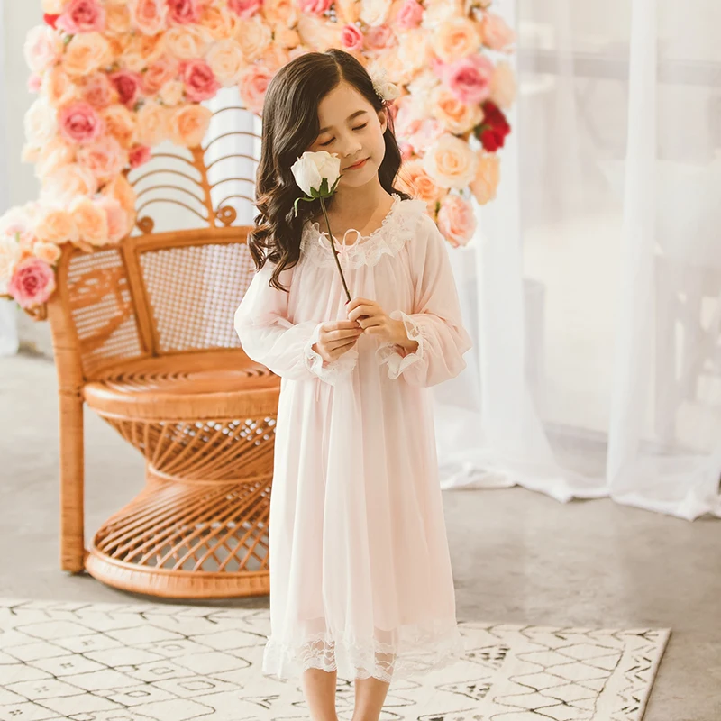 
Boutique wholesale lovely girls princess nightgowns soft lace sleep dress kids pajamas 6-14 years 