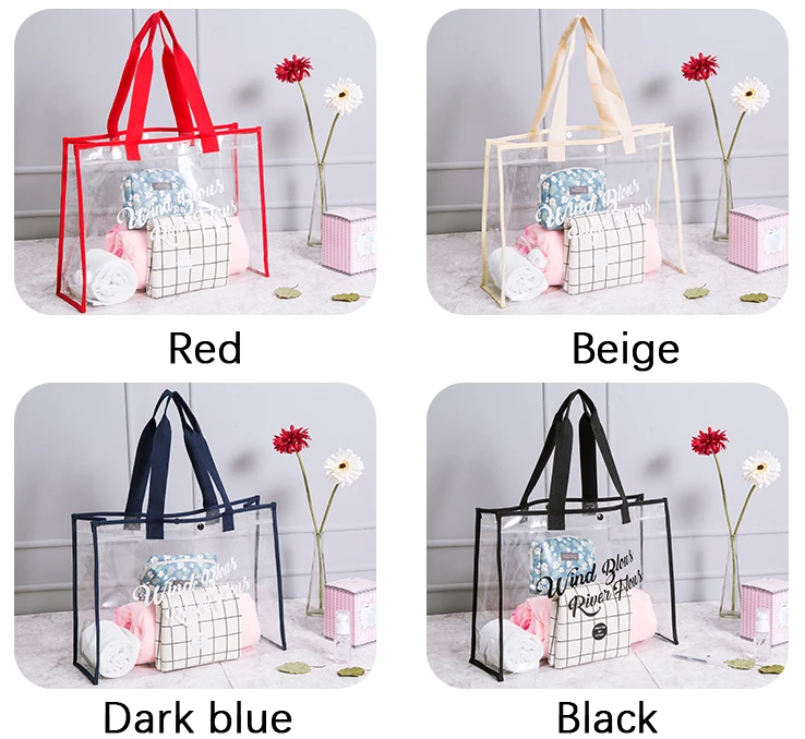 New Custom Logo Wholesale Waterproof PVC Shopping Transparent Clear Tote Bag PVC Beach Bag