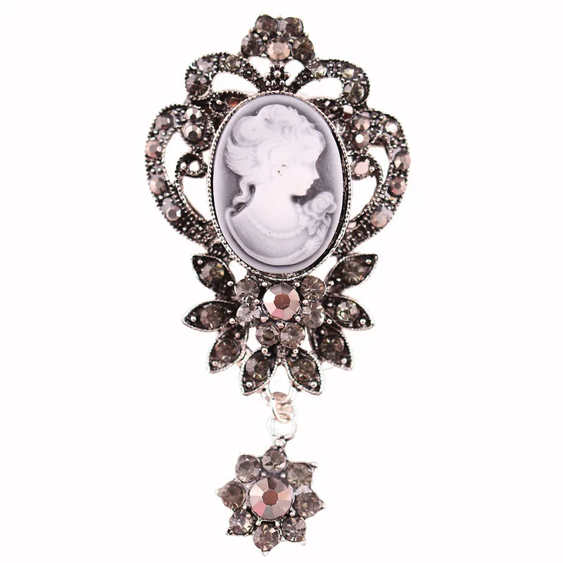 RH-23 Crystal Jewelry Classic Pendant Antique Beauty Head Cameo Brooch