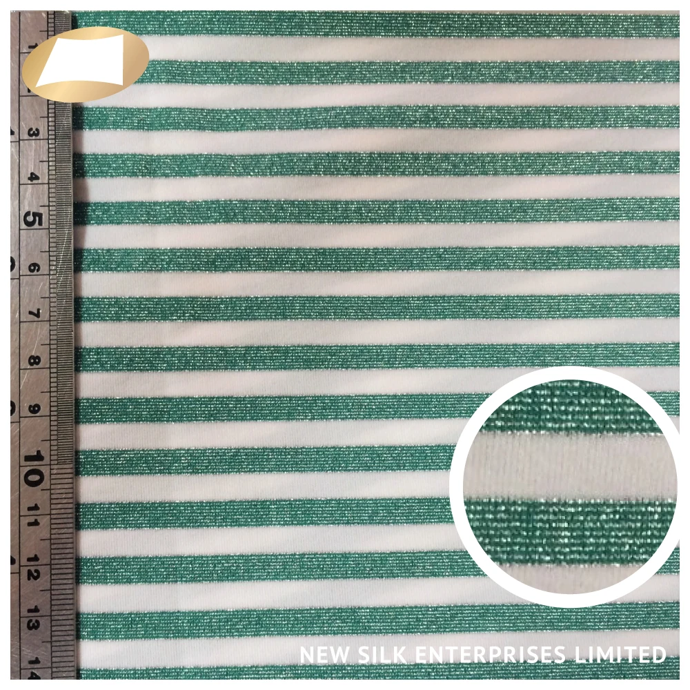 Hot sale soft lurex nylon metallic yarn dyed stripe knitted fabric