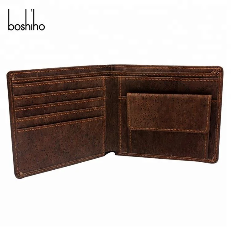 Boshiho Eco friendly product wholesale men dark brown cork wallet with coin pocket custom minimalist slim wallet