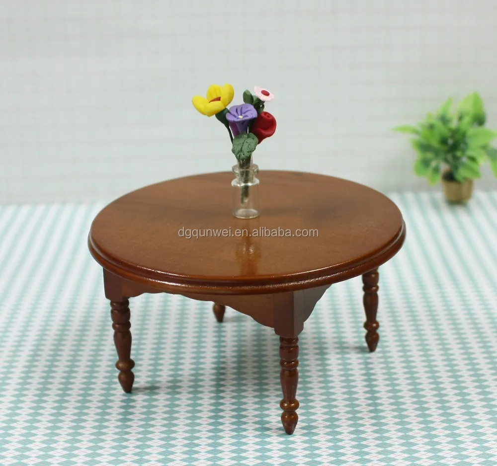 Doll house table furniture miniature 1:12 Wooden Mini Round table QW60288