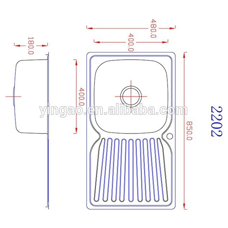 Manufacturer Inox Single Bowl German Stainless Steel Kitchen Sink with Drainer