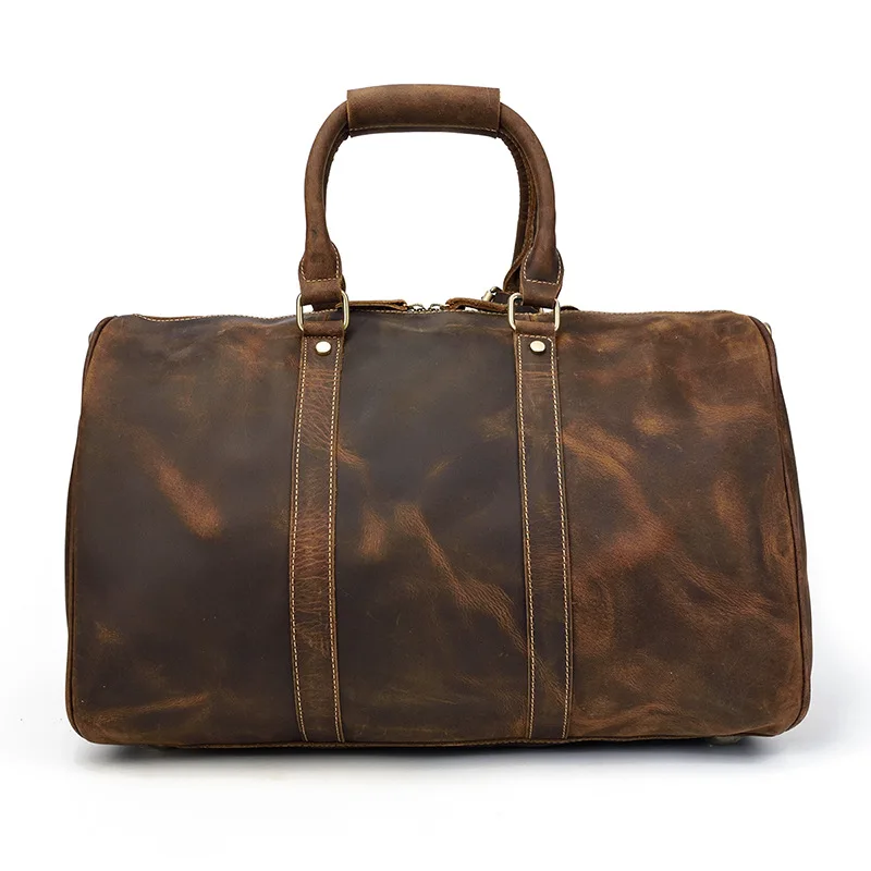 Vintage Crazy Horse Leather Duffle Bag Travel Weekender Bag