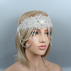 Hair accessories clips clear crystal applique women wedding feather headbands